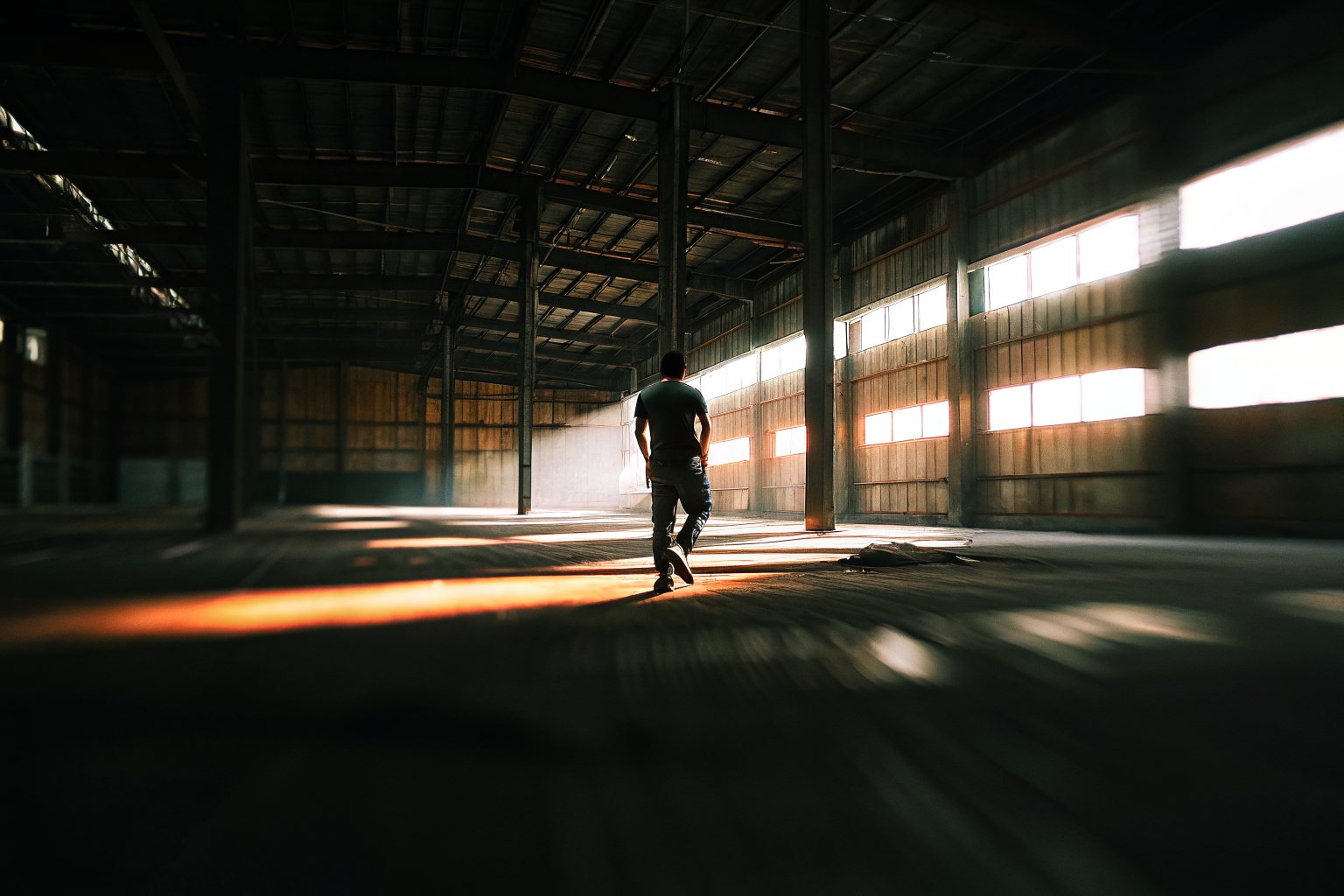 A vast empty industrial space, the kind of raw room hunted for a pop-up rave